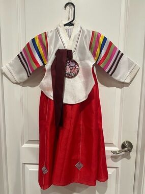 Traditional Kids Hanbok Costume in White and Red